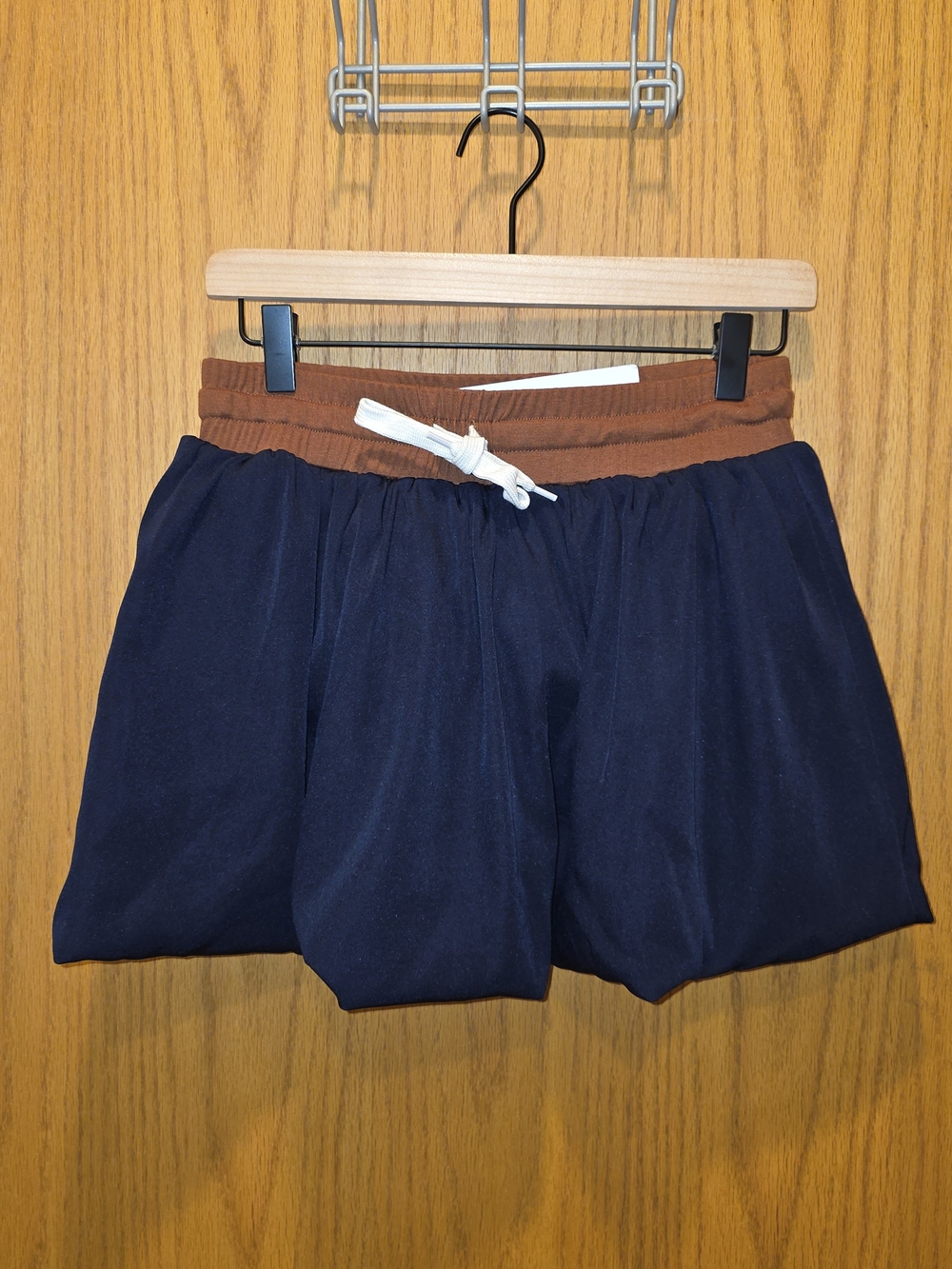 AKIRA Navy Mini Skort with Brown Waistband and White Drawstring